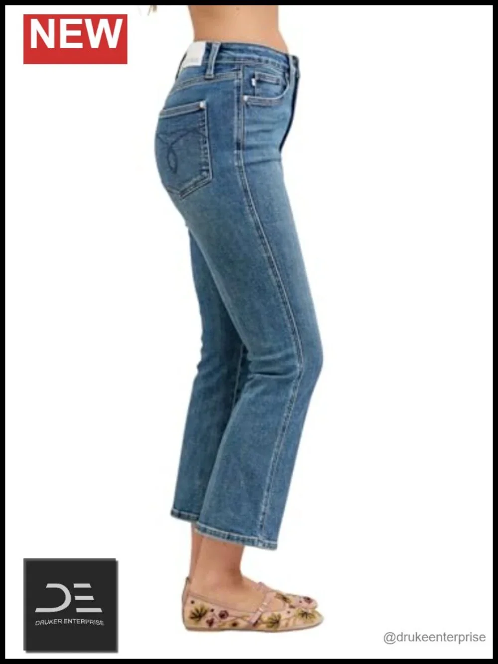 High Rise Vintage Wash Kick Flare Jeans with Stretch Denim, Ankle Length